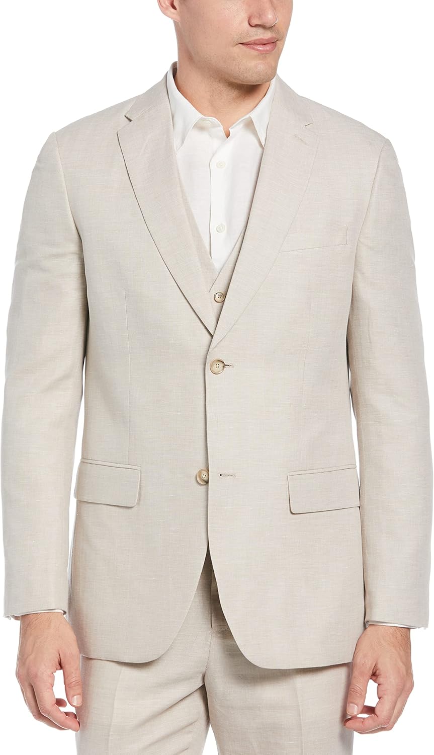 Perry Ellis Mens Linen-Blend Suit Jacket, Breathable Single Breasted Blazer, Regular Fit, with Chest Pocket (Sizes 36-54)