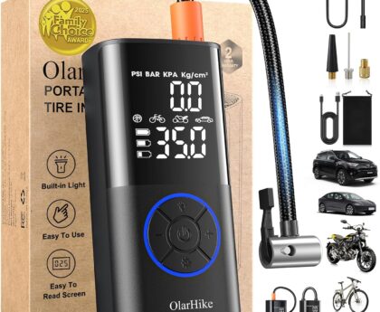 OlarHike Tire Inflator Portable Air Compressor, Smart Dual Hose System, 160PSI Auto Air Pump for Car Tires, Bike,Bicycle, Motorcycles,Electric Pump with LED Light & Digital Pressure Gauge
