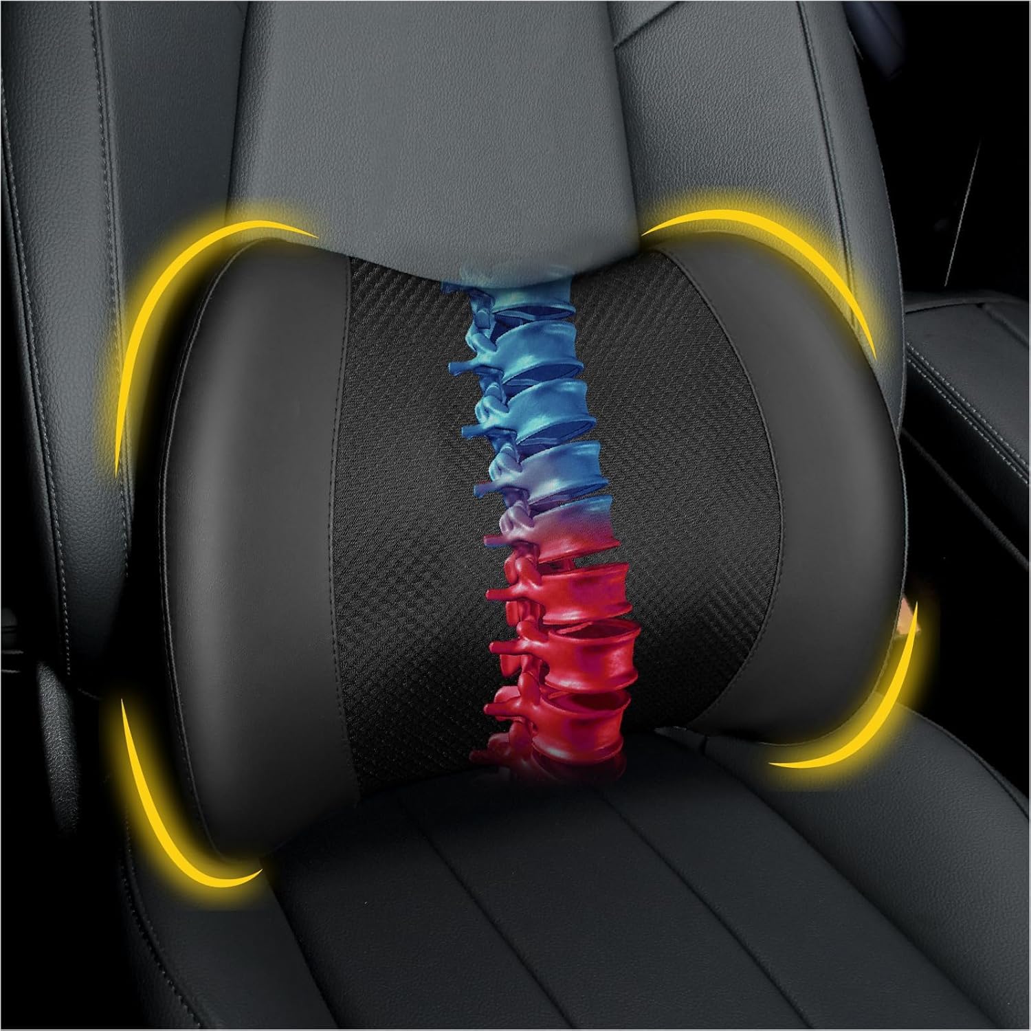 Lumbar Support Pillow for Car, Memory Foam Lumbar Pillow for Lower Back Pain Relief – Back Cushion for Driving, Chair Support for Car-Office Chair, Wheelchair – Black