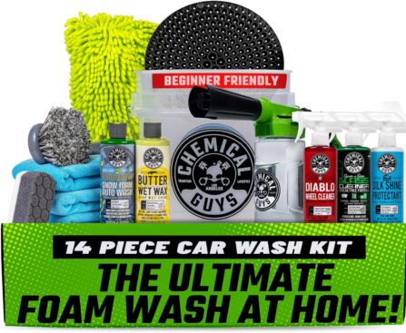 Chemical Guys Car Wash Kit 14-Pc Arsenal Builder – with Foam Blaster, Wash Bucket, Towels, Applicators, and 16 oz Soaps, Waxes, and Cleaners – Complete Car Detailing Gift Set, Works with Garden Hose