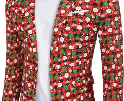 COOFANDY Men’s Christmas Blazer Jacket One Button Halloween Sport Coat Christmas Party Holiday Jacket