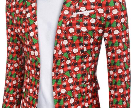 COOFANDY Men’s Christmas Blazer Jacket One Button Halloween Sport Coat Christmas Party Holiday Jacket