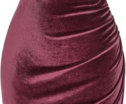 ZAFUL Womens Sleeveless Velvet Cocktail Dresses Cowl Neck Party Midi Wedding Guest Dress Ruched Slit Bodycon Dress