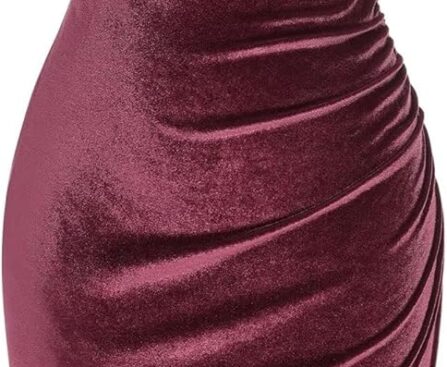 ZAFUL Womens Sleeveless Velvet Cocktail Dresses Cowl Neck Party Midi Wedding Guest Dress Ruched Slit Bodycon Dress