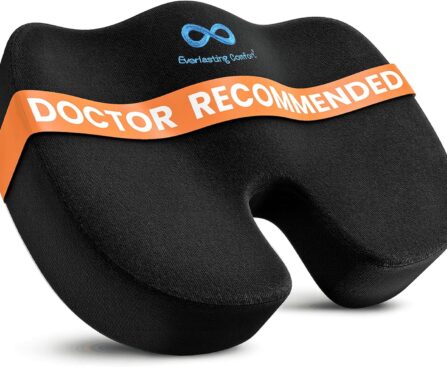 Everlasting Comfort Doctor Recommended Memory Foam Seat Cushion for Office Chairs & Car – Ergonomic Office Desk Accessories – Cushions for Tailbone Pain Relief, Sciatica & Back Support Pillow