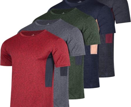 Real Essentials 5 Pack: Youth Dry-Fit Wicking Active Athletic Performance Short Sleeve T-Shirt Boys & Girls Shirts