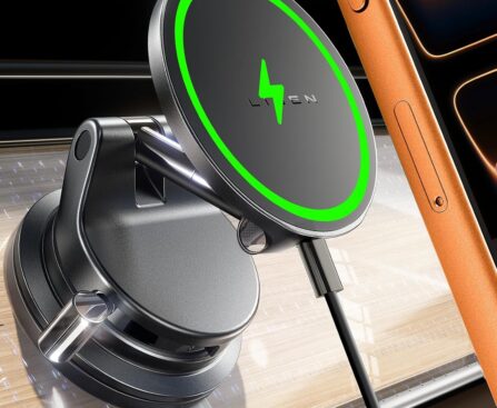 LISEN 15W Magsafe Car Mount Charger，[Lever Lock] Suction Cup Phone Mount,360° Vacuum Magnetic Car Phone Holder Charger Wireless for iPhone 17 Pro Max Air 16-12,Pixel 10,Samsung with MagSafe Case