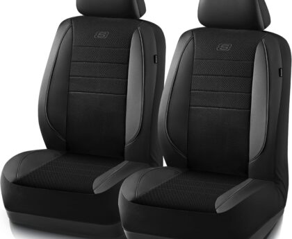 Skechers Air-Cooled Memory Foam Seat Covers,Mesh Thick Car Seat Covers,Piping Leather Car Seat Covers Front Seats,Airbag Compatible,Automotive Comfort Universal FitMost Cars,Vans,Truck,SUV,Black