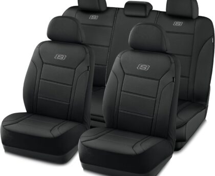 Skechers Memory Foam Car Seat Covers, Lycra Fabric Seat Covers, Seat Cover Full Sets Airbag Compatible, Automotive Comfort Protection for Most Cars, Trucks, SUVs, Black