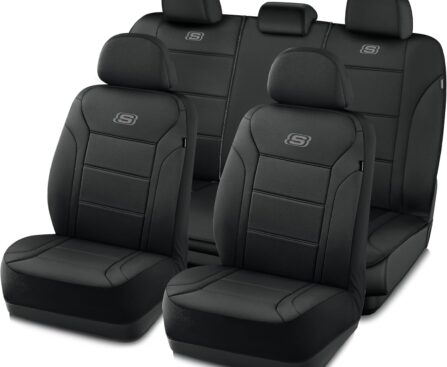 Skechers Memory Foam Car Seat Covers, Lycra Fabric Seat Covers, Seat Cover Full Sets Airbag Compatible, Automotive Comfort Protection for Most Cars, Trucks, SUVs, Black