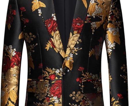 UNINUKOO Mens Floral Tuxedo Suit Jacket Casual Dress Party Flower Pattern Blazer for Men