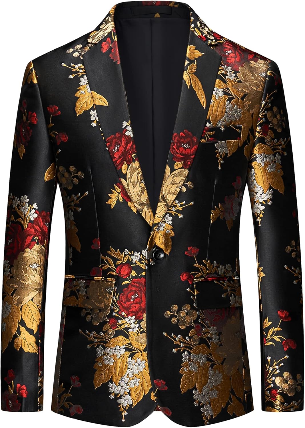 UNINUKOO Mens Floral Tuxedo Suit Jacket Casual Dress Party Flower Pattern Blazer for Men