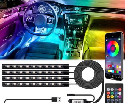 Car Interior Lights, 5V LED Strip Lights with USB Adapter, Ambient Car Lighting Kit, App & Remote Control Music Sync Color Change Strip Lights for SUVs & Trucks, Car Accessories for Women Men