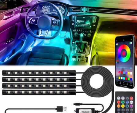 Car Interior Lights, 5V LED Strip Lights with USB Adapter, Ambient Car Lighting Kit, App & Remote Control Music Sync Color Change Strip Lights for SUVs & Trucks, Car Accessories for Women Men