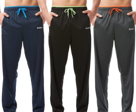 SACUIMAN Mens Sweatpants with Zipper Pockets Open Bottom Athletic Pants for Workout,Running,Training,Jogging,Gym