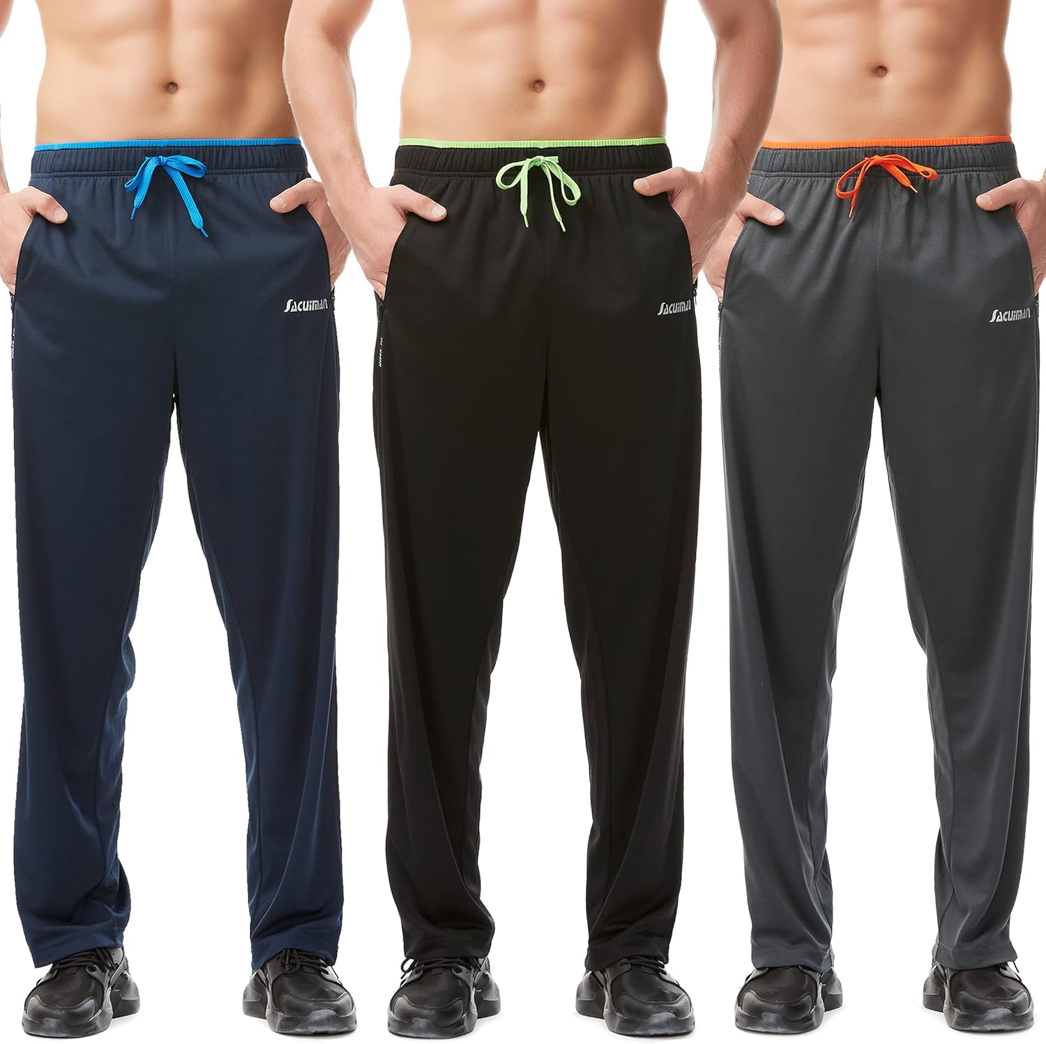 SACUIMAN Mens Sweatpants with Zipper Pockets Open Bottom Athletic Pants for Workout,Running,Training,Jogging,Gym