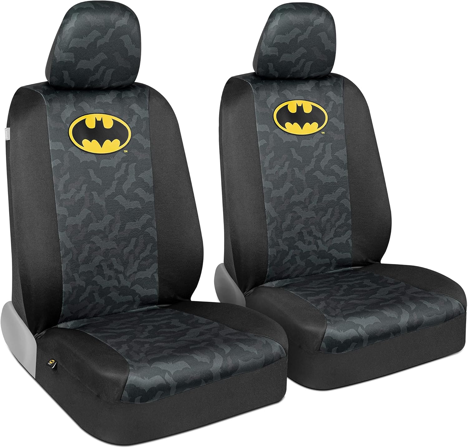 BDK Warner Bros DC Comics Batman Front Seat Covers & Seat Belt Pads – Universal Fit for Trucks SUVs Vans Sedans Car Accessories Matching Set Gift Ideas, Superhero Bat-Signal Dark Knight Seat Protector
