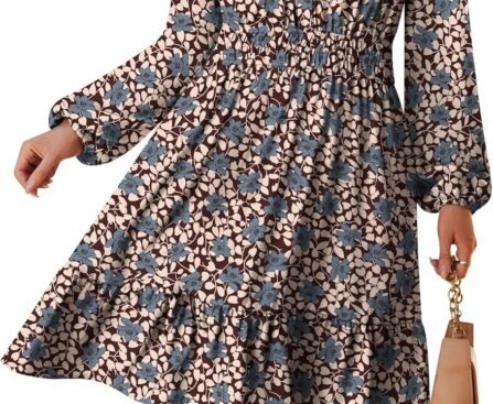 GRACE KARIN Fall Dresses for Women 2025,Casual Long Sleeve Mini Dress, Floral Wedding Guest Dress with Pockets