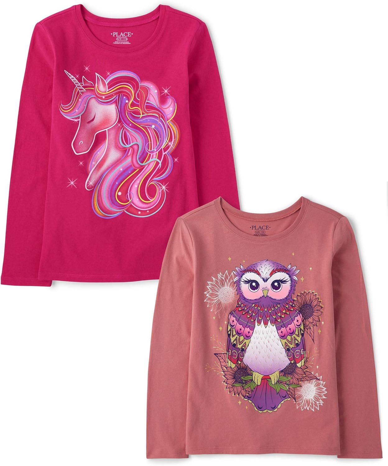 The Children’s Place Girls’ Unicorns,Sports,Butterflies Long Sleeve Graphic T-Shirts,2 Pack