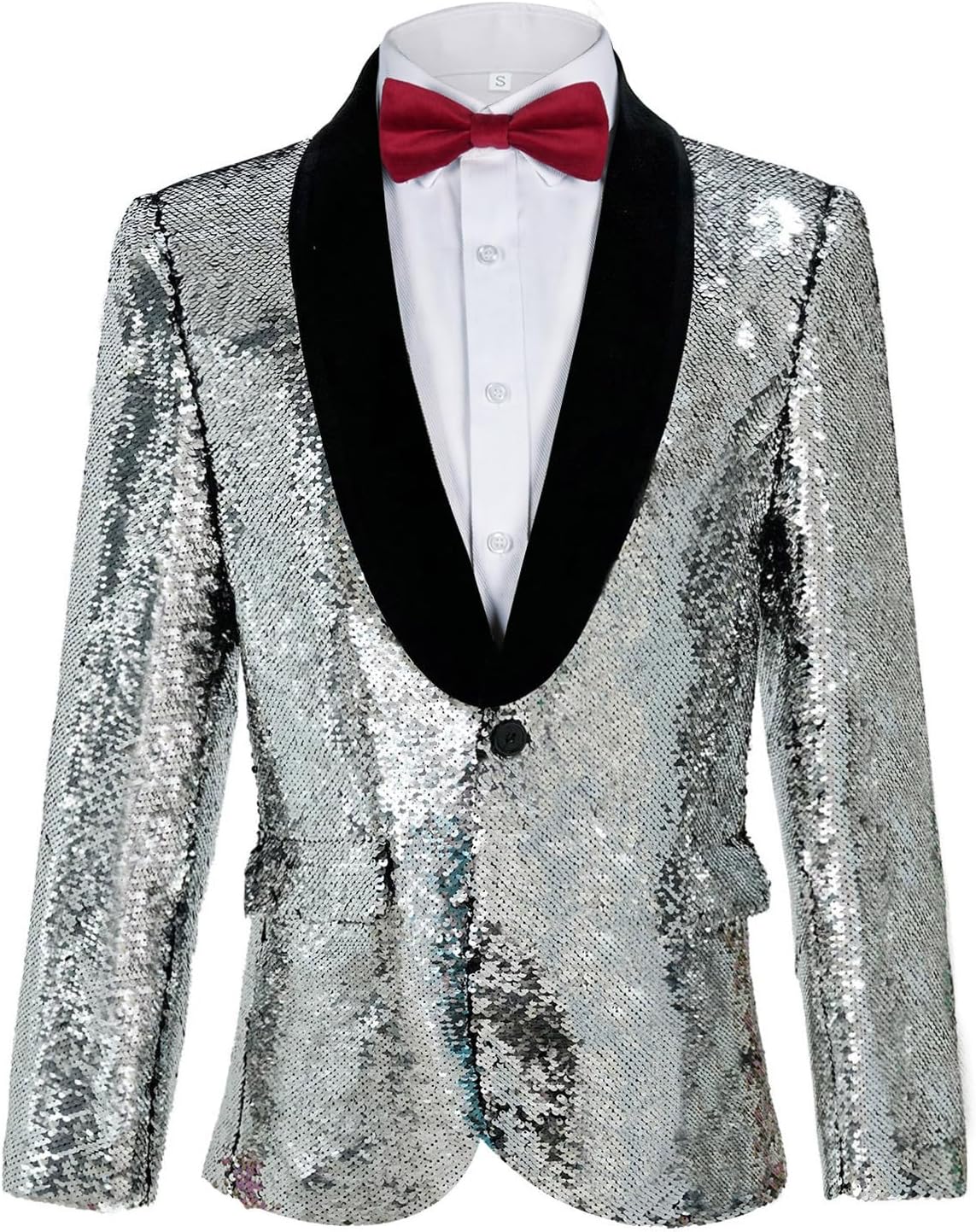 Men’s Shiny Sequin Blazer Sparkle Metallic Tuxedo Jacket Party Prom Wedding One Button Jacket