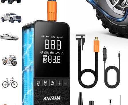 Tire Inflator Portable Air Compressor, 150 PSI Smart Air Pump for Car Tires with Digital Pressure Gauge, Tires Pump for Cars, Motorcycles, Bikes, Balls, Mini Bike Pump & Car Accessories