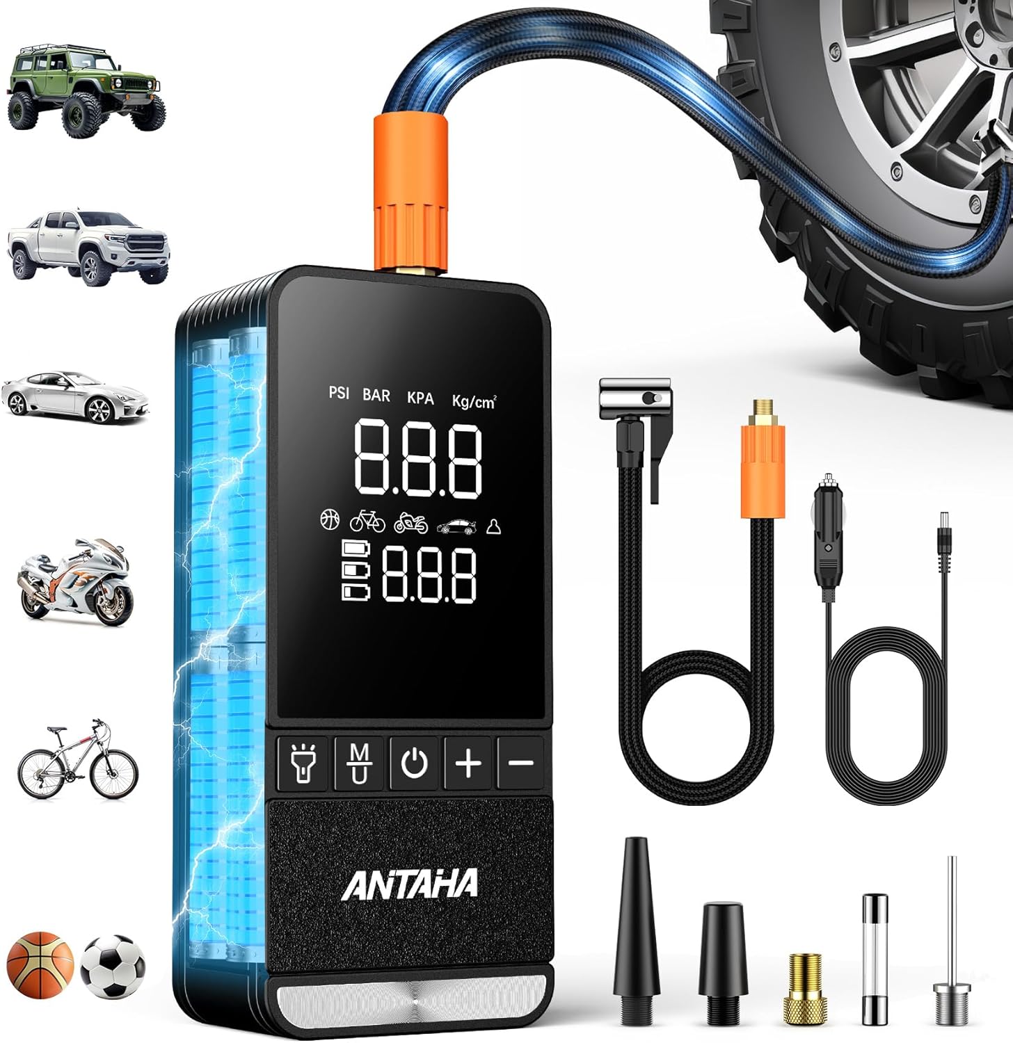 Tire Inflator Portable Air Compressor, 150 PSI Smart Air Pump for Car Tires with Digital Pressure Gauge, Tires Pump for Cars, Motorcycles, Bikes, Balls, Mini Bike Pump & Car Accessories