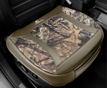 Mossy Oak Car Seat Cover, Luxury Faux Leather Front Bottom Seat Cushion Cover, Universal Anti-Slip with Wrap-Around Design and Storage Bags, Suitable for Most Vehicles – Beige Color 1 Piece