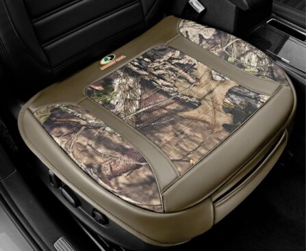 Mossy Oak Car Seat Cover, Luxury Faux Leather Front Bottom Seat Cushion Cover, Universal Anti-Slip with Wrap-Around Design and Storage Bags, Suitable for Most Vehicles – Beige Color 1 Piece