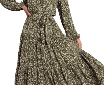 PRETTYGARDEN Womens Spring Long Sleeve Wrap V Neck Ruffle Floral Maxi Dress Casual Tie Waist Boho Chiffon Flowy Long Dresses