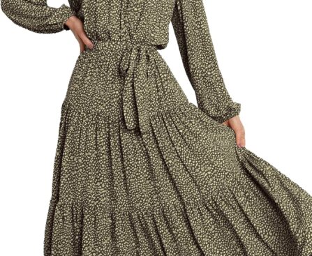 PRETTYGARDEN Womens Spring Long Sleeve Wrap V Neck Ruffle Floral Maxi Dress Casual Tie Waist Boho Chiffon Flowy Long Dresses