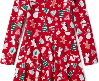The Children’s Place Girls Printed Skater Dress, Long Sleeve
