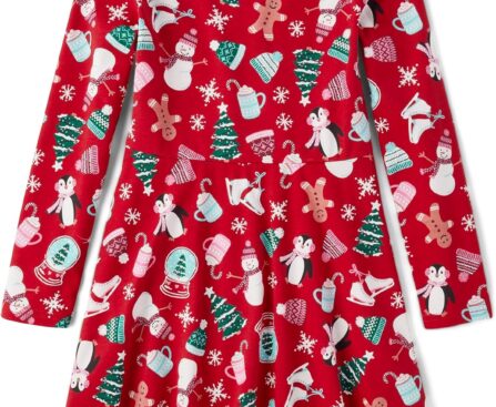 The Children’s Place Girls Printed Skater Dress, Long Sleeve