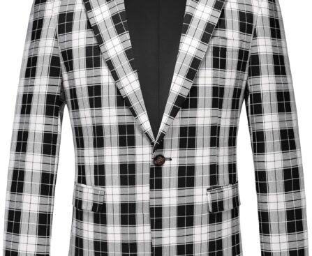 MOGU Men’s Plaid Casual Suit Blazer Jackets – Slim Fit Checkered Sports Coat