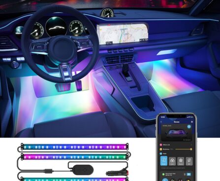 Govee Car LED Strip Lights, Smart RGBIC Interior Car Lights with APP Control, 4 Music Modes and 16 Million Colors, 2 Lines Design LED Lights for Car Decor, DC 12V