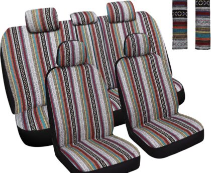 Baja Saddle Blanket Car Seat Covers Full Set with Seat Belt Pads, Washable Breathable Seat Covers for Cars, Universal Fit Interior Covers for Most Sedan Truck SUV, Airbag Compatible, Red