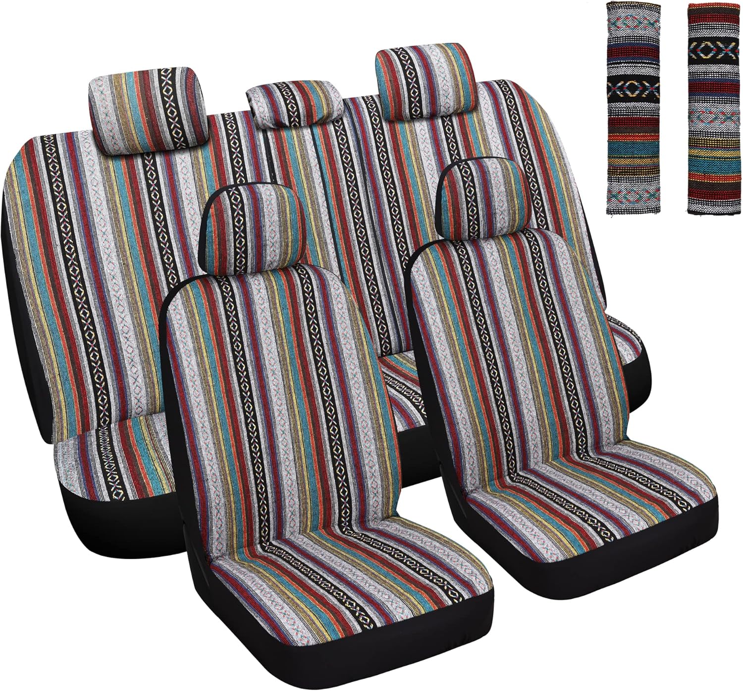 Baja Saddle Blanket Car Seat Covers Full Set with Seat Belt Pads, Washable Breathable Seat Covers for Cars, Universal Fit Interior Covers for Most Sedan Truck SUV, Airbag Compatible, Red