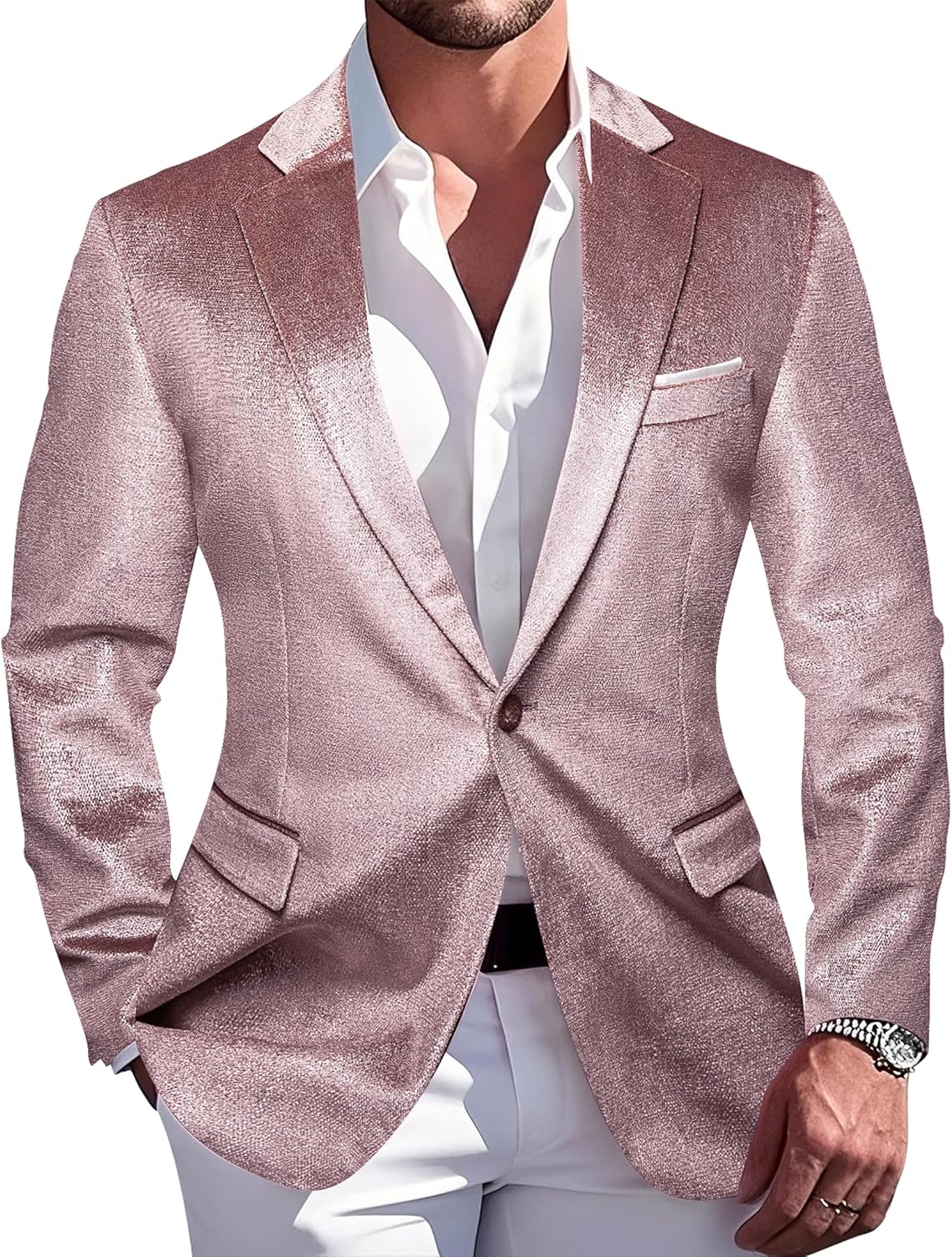 Barry.Wang Glitter Velvet Blazer Men Shiny Suit Notch Lapel Jacket Sport Coat Homecoming Party 80s 90s Disco Prom Bash