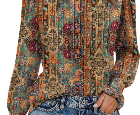 Zeagoo Womens Tops Puff Long Sleeve Shirts Dressy Casual Crew Neck Pleated Summer Fall Work Blouses S-3XL