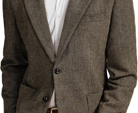 PJ PAUL JONES Mens Herringbone Tweed Sport Coat Vintage Wool Blend Two Button Blazer Jacket with Pockets