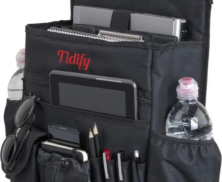Tidify Car Front Seat Organizer [2025 UPDATED] with Dedicated Tablet and Laptop Storage Stabilizing Side Straps Soft Adjustable Shoulder Strap and Hardened Buckles Your Office Away from Office.