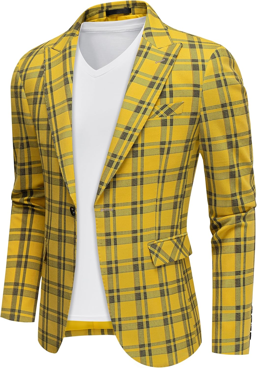 Mens Blazer Plaid Sport Coats One Button Casual Slim Fit Checked Jacket