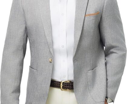 WULFUL Men’s Sport Coats Blazers Linen Cotton Blazer Regular Fit One Button Suit Jacket with 2 Pockets