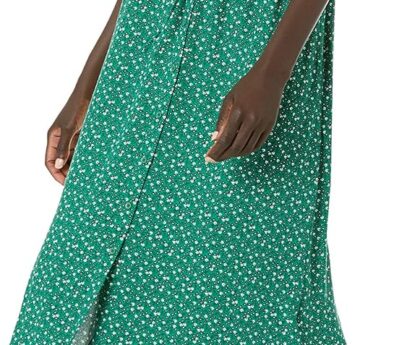 Amazon Essentials Womens Fit and Flare Half-Sleeve Waisted Midi A-Line Dress with Pockets