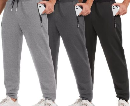 3 Pack Sweatpants for Men Tapered Mens Joggers Pants with Zip Pockets Slim Fit Running Gym Sweat Pants Gifts for Men
