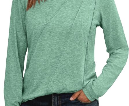 AUTOMET Womens Long Sleeve Shirts Pleated Crew Neck Casual Fall Fashion Tops Loose Fit Lightweight Girls Outfits Clothes