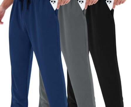 3 Pack Mens Sweatpants with Pockets – Mesh Open Bottom Athletic Joggers for Men Loose Fit Gym Workout Running Casual Pants