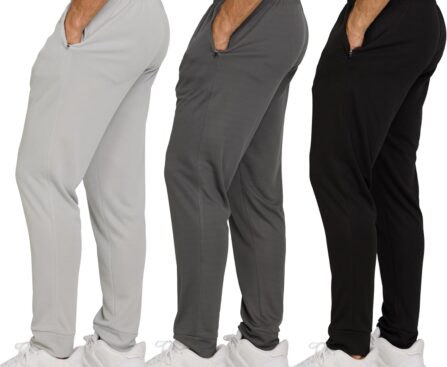 PURE CHAMP Men’s 3 Pack Mesh Joggers with Zipper Pockets, Athletic Pants for Men – Moisture-Wicking Gym Sweatpants Men