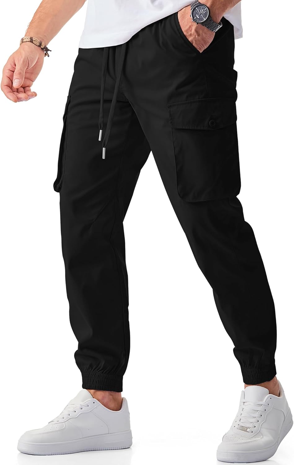 JMIERR Men’s Casual Cargo Joggers Pants Stretch Elastic Waist Drawstring Tapered Sweatpants with Pockets