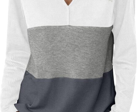 Zeagoo Women’s Waffle Shirts V Neck Long Sleeve Tops Color Block T-Shirts Casual Pullover Tunics 2025 Fashion Basic Tees