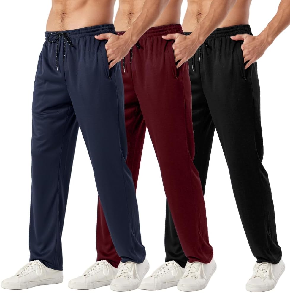 3PC or 5PC Men’s Zipper Jogger Pants, Breathable & Flexible Fit, Comfortable for Sports & Casual Wear, Sweatpants for Men